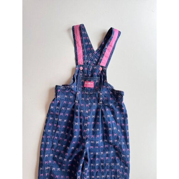Vintage Girls' OSHKOSH B'GOSH Pink Bow Embroidered Blue Denim Overalls, Size 6 - Picture 2 of 15